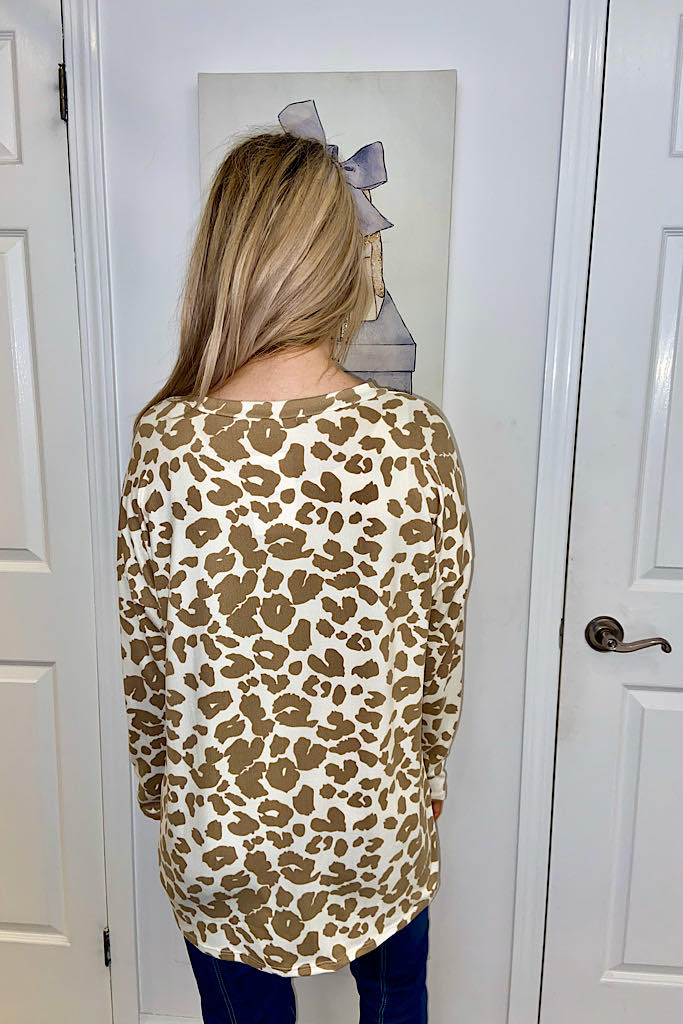 Soft Cream Sia Criss Cross Animal Print Top