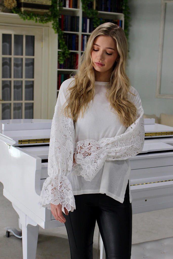 Pretty in Lace White Sweater