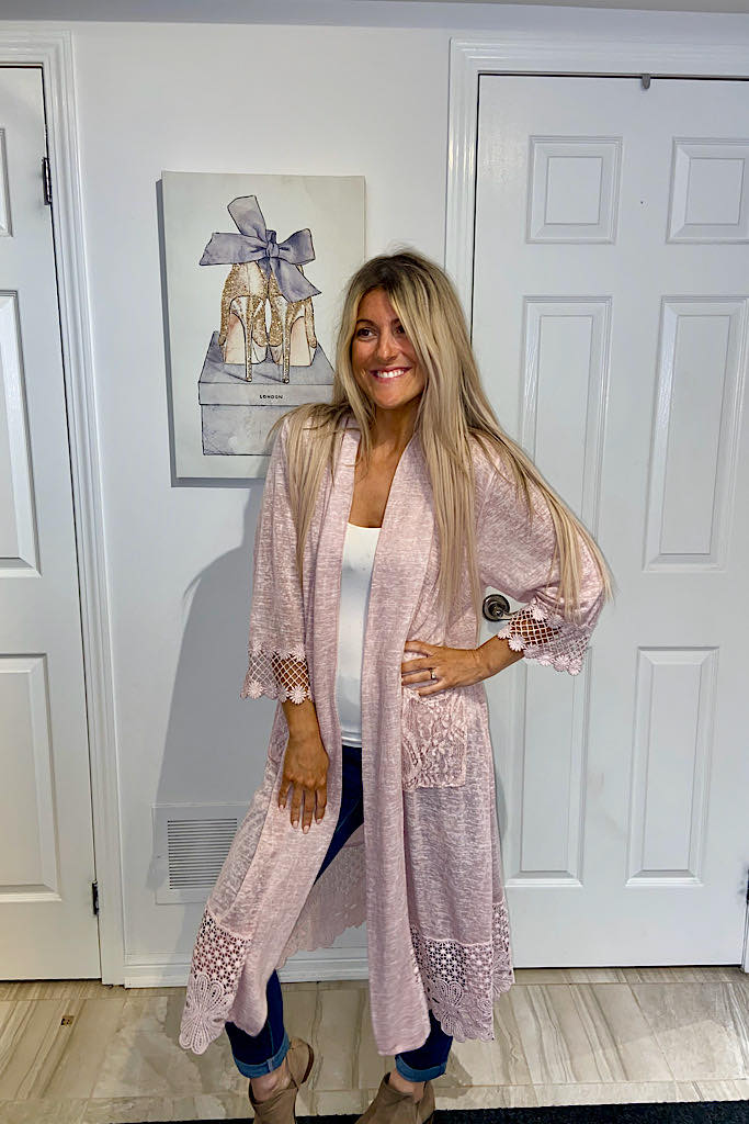 Baby Pink Italian Lace Kimono Duster