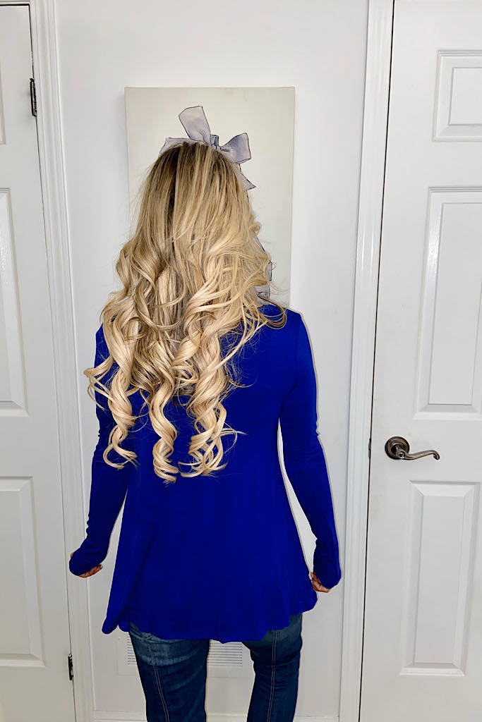 Royal Blue Long Sleeve Button Trim Asymmetrical Hem To-Promo Line
