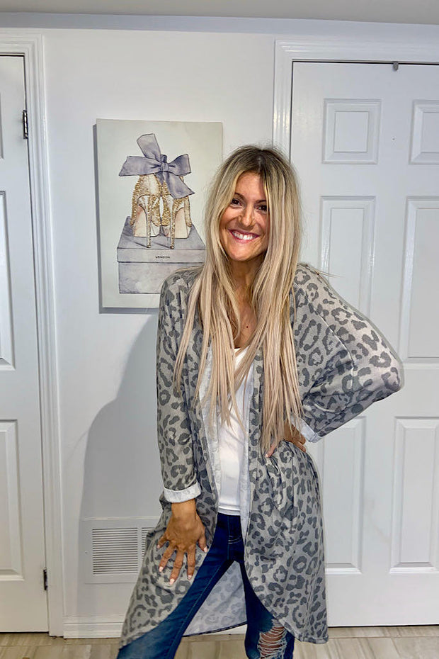 Sage/Grey Animal Print Cardigan