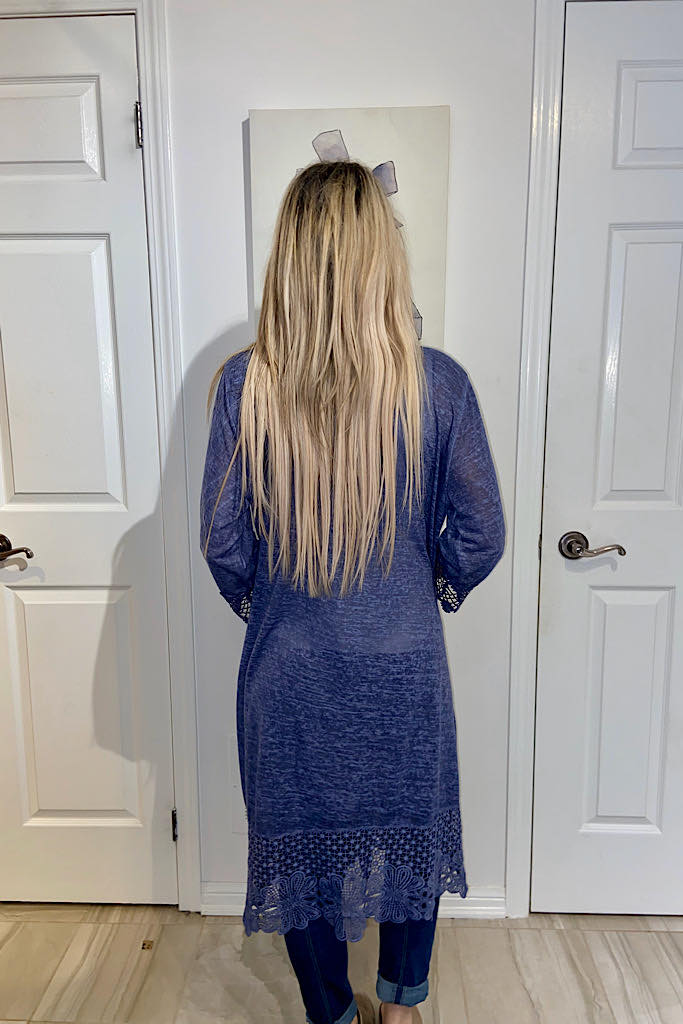 Navy Italian Lace Kimono Duster
