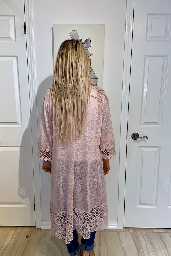 Baby Pink Italian Lace Kimono Duster