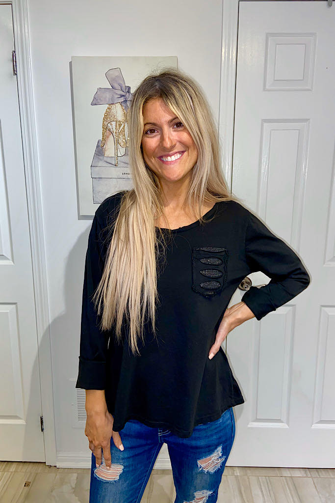 Black Italian Sequin Top