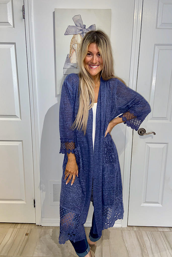 Navy Italian Lace Kimono Duster