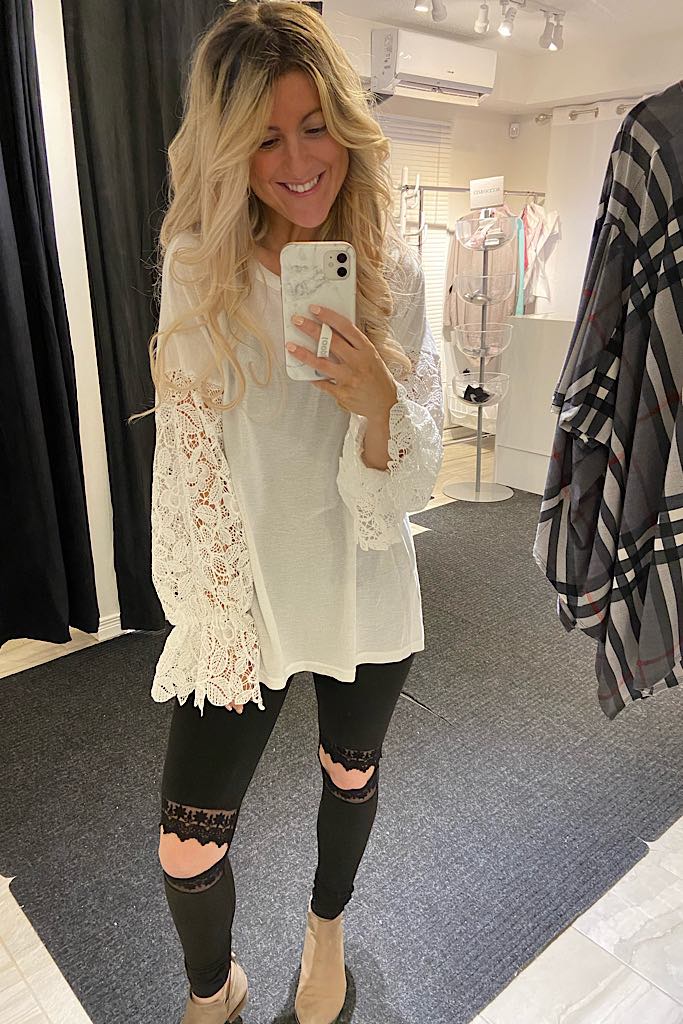 Black Buttery Soft Lace Knee Cut Out Leggings
