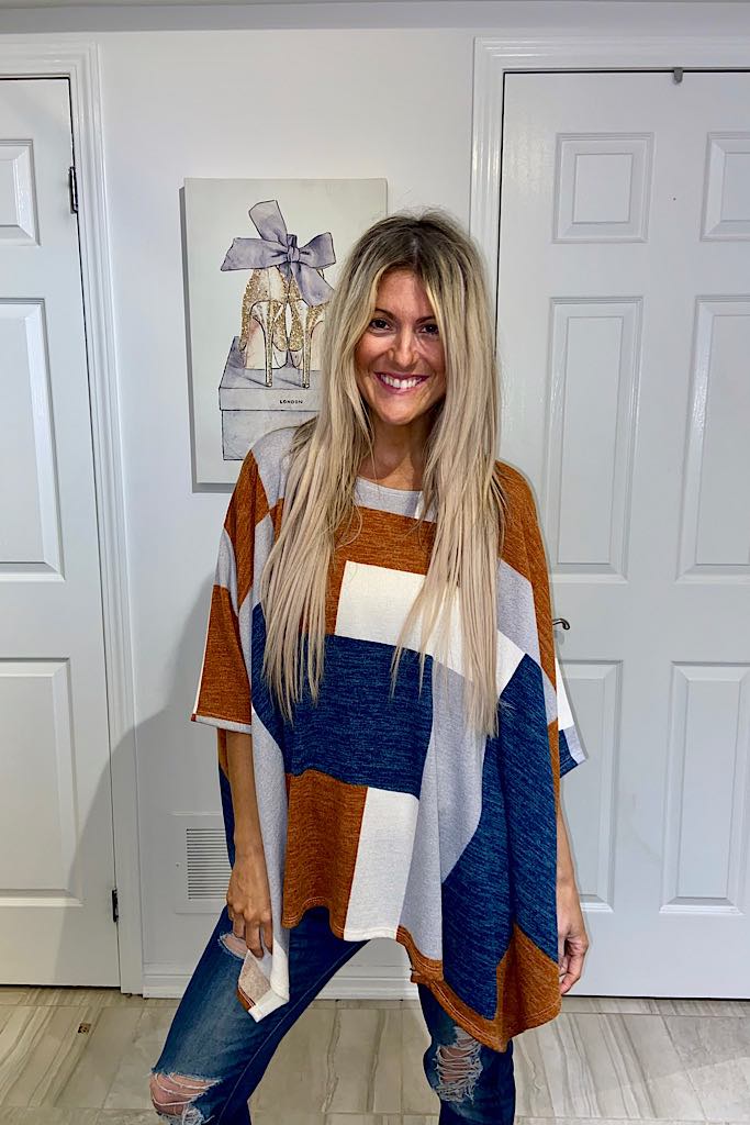 Boho Style Colour Block Poncho Top