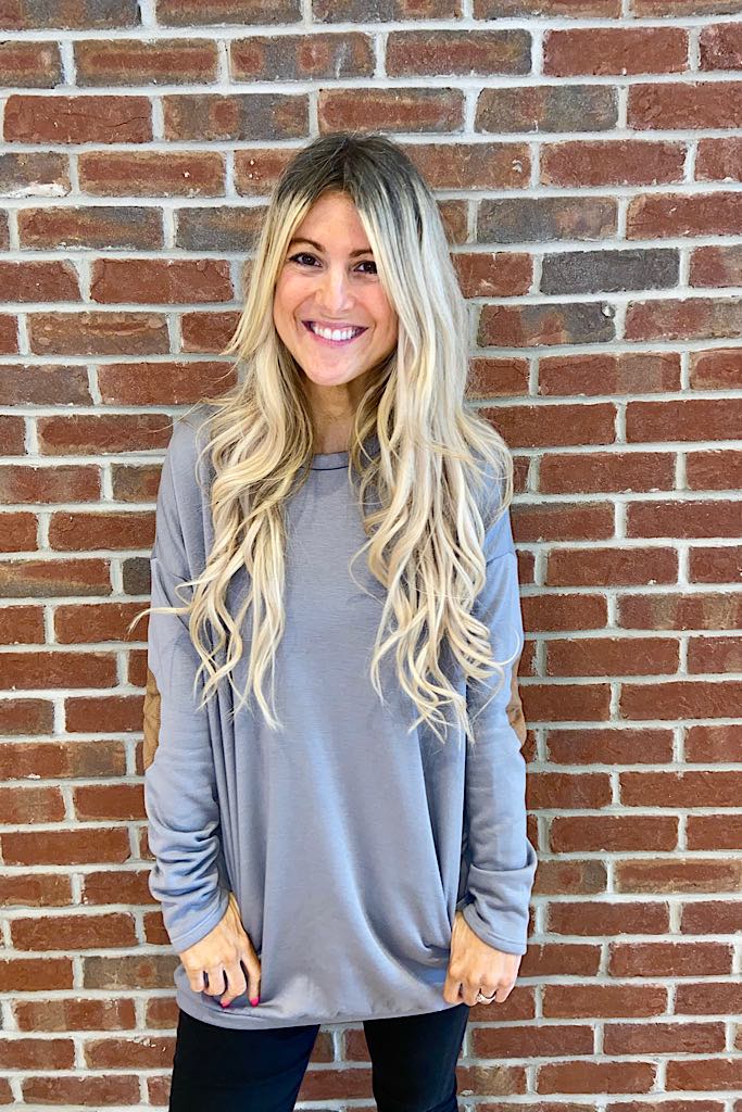 New Colour In Ultimate Soft Pocket Elbow Patch Tunic- Heather Grey