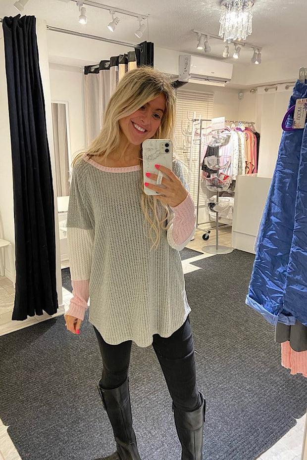Criss Cross Ribbed Style Colour Block Top