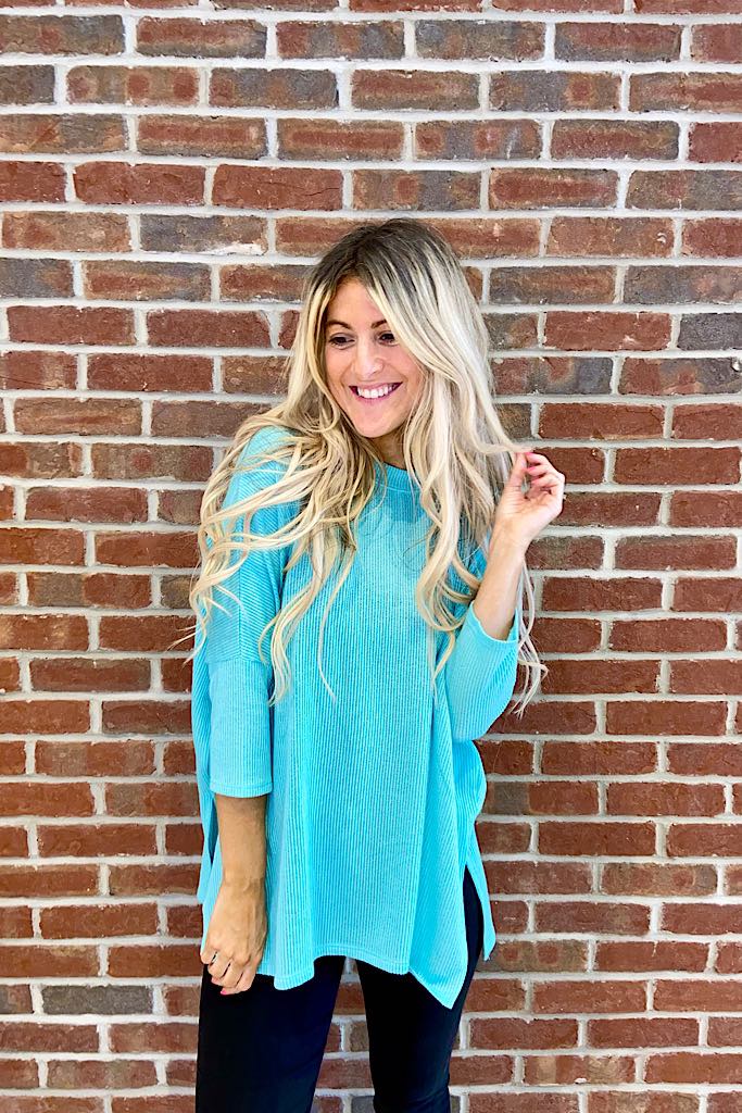 Aqua Mint Ribbed Spring Dream Top