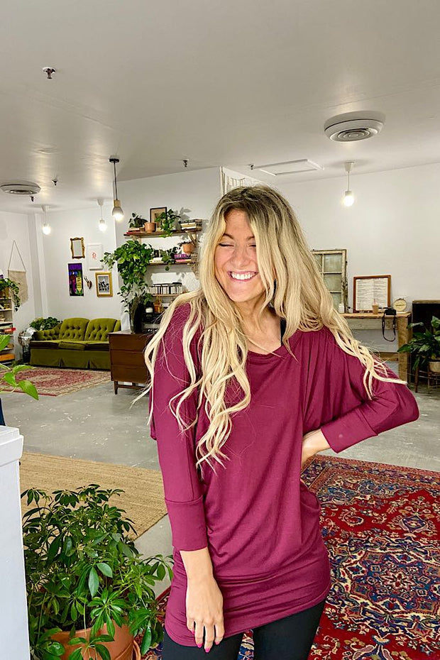 Soft Flattering 2 In 1 Spring Tops-Wine