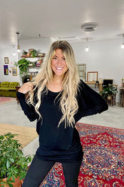 Soft Dolman Long Sleeve 2 in 1 Tops- Black