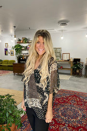 Bella Chiffon Cross Front Boho Mix Blouse