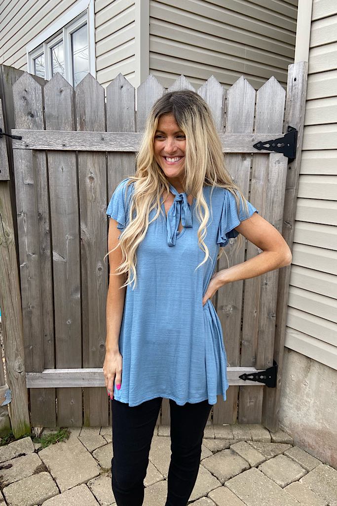 Baby Blue Tie Summer Top-New Arrival Promo
