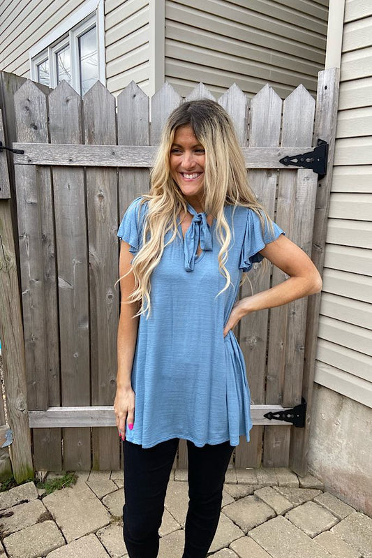 Baby Blue Tie Summer Top-New Arrival Promo