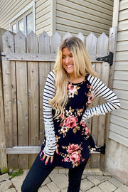 Black Floral Baseball Top With Lace