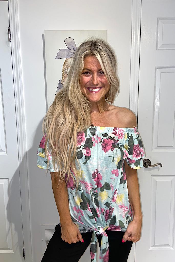Mint Floral Off The Shoulder Top