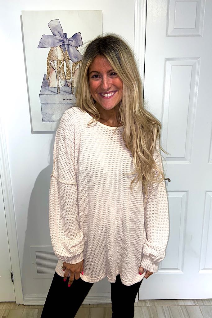 Nude Waffle Spring Sweater Bow Back