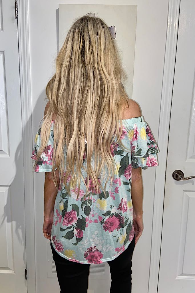 Mint Floral Off The Shoulder Top