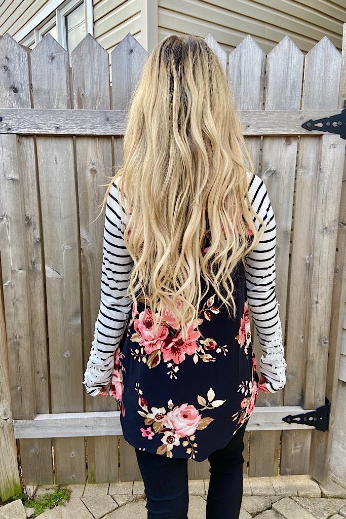 Black Floral Baseball Top With Lace