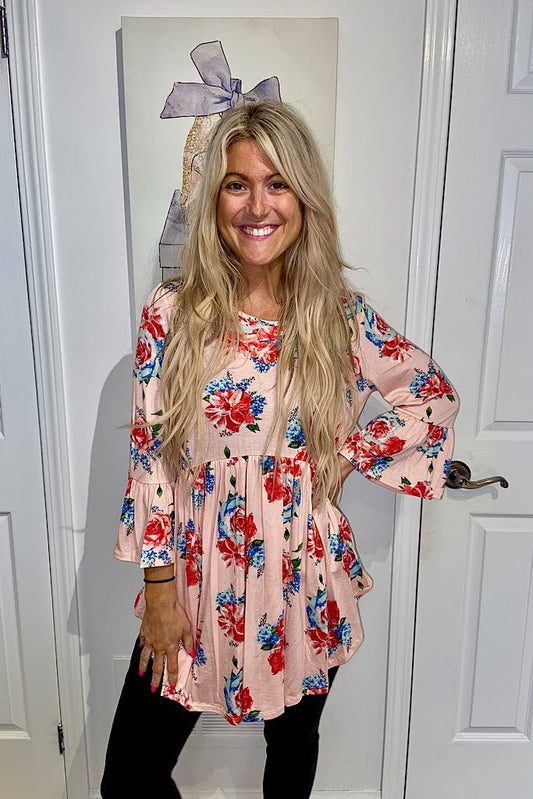 Stunning Blush Floral Babydoll Flowy Top