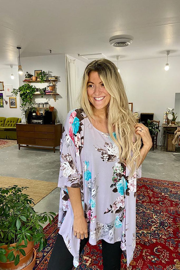 Floral Love Poncho Top-Lavender