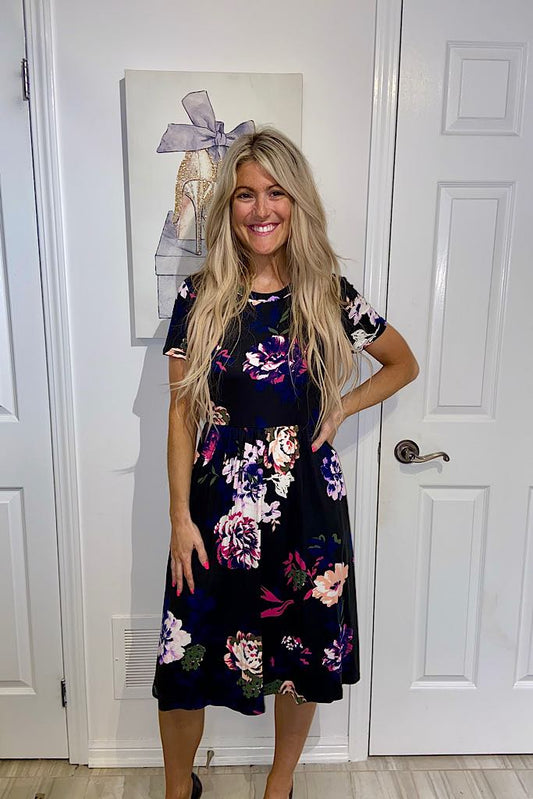 The Delia Black Floral Dress