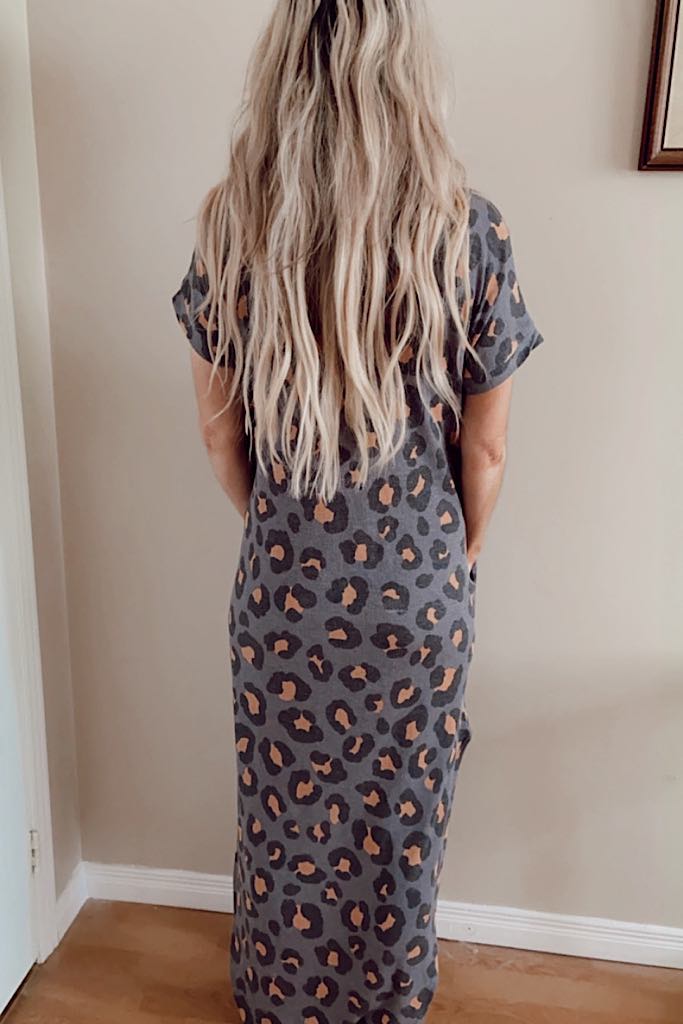 Grey Ribbed Animal Print Maxi Dress-Restocked