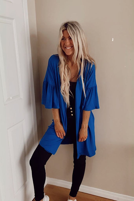 Royal Blue Ruffle Detail Sleeve Cardigan