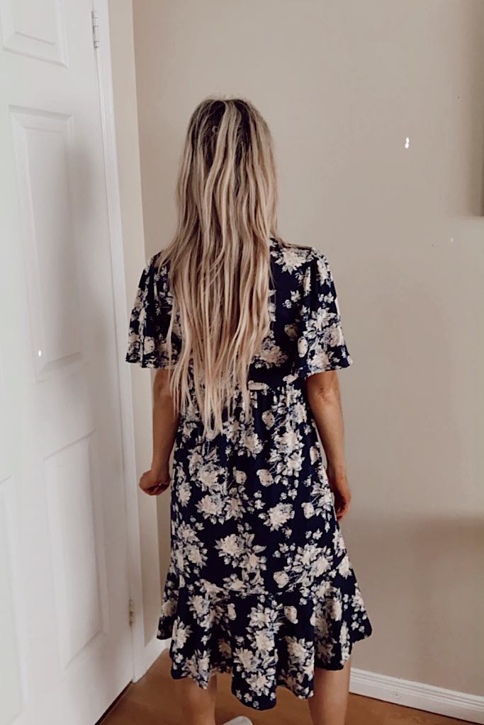 Navy Ivory Floral Dress Me Up Mermaid Hem Dress