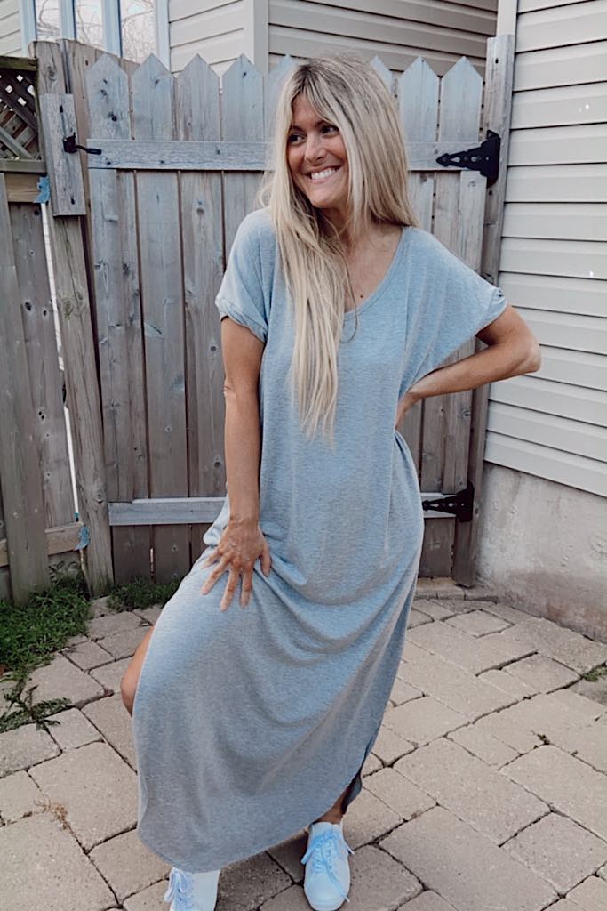 Cozy Life Heather Grey Floral Back Detail Maxi Dress