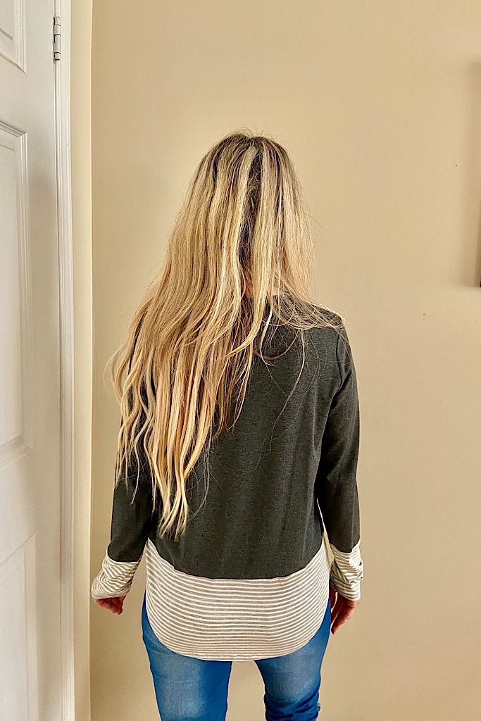 Pretty In Sequins Striped Contrast Charcoal Top