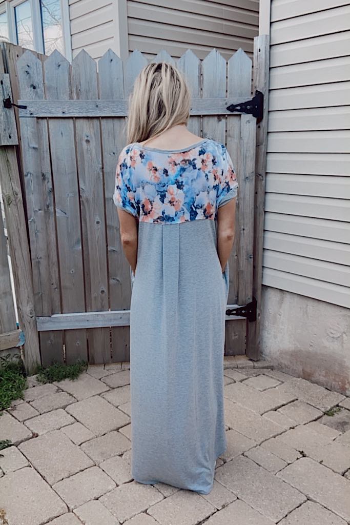 Cozy Life Heather Grey Floral Back Detail Maxi Dress