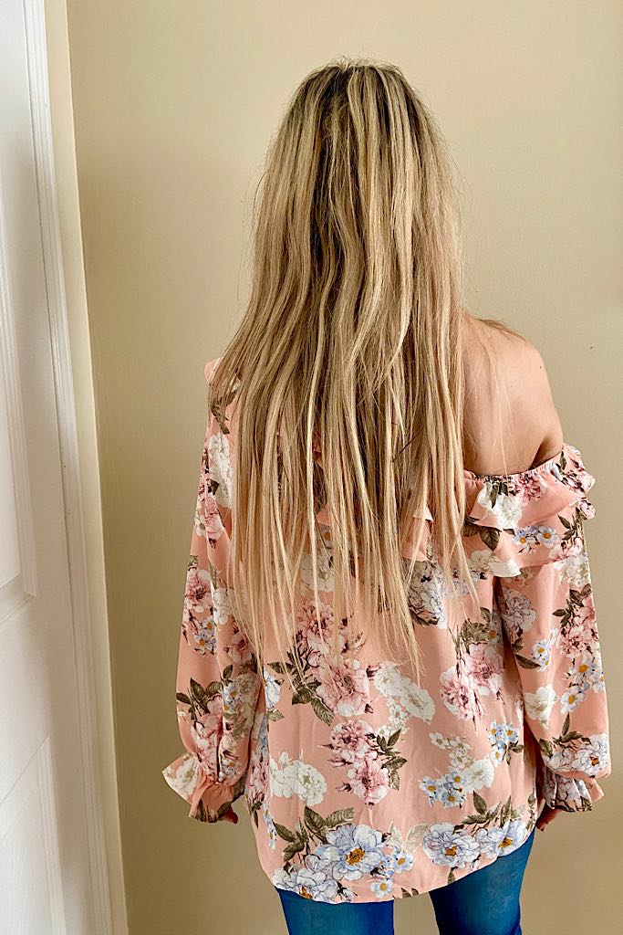Pretty In Coral Pink Floral Ruffle One Shoulder Top