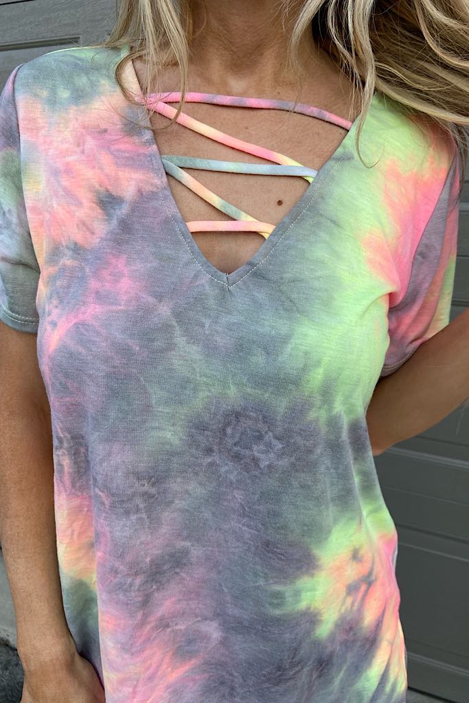 Tie Dye Bright Criss Cross Top