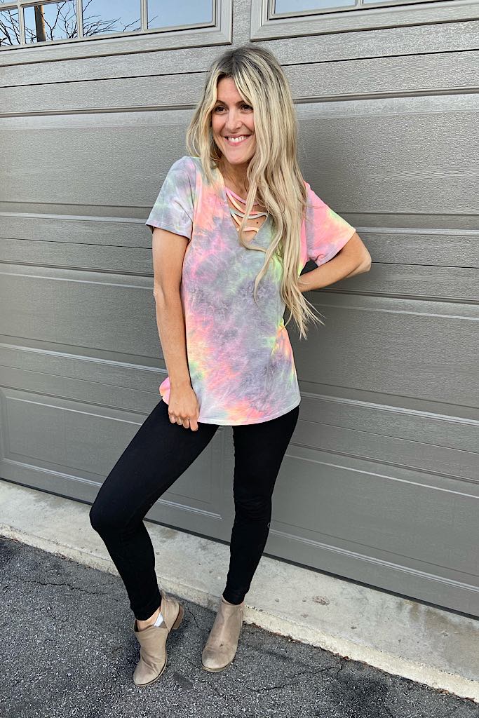 Tie Dye Bright Criss Cross Top