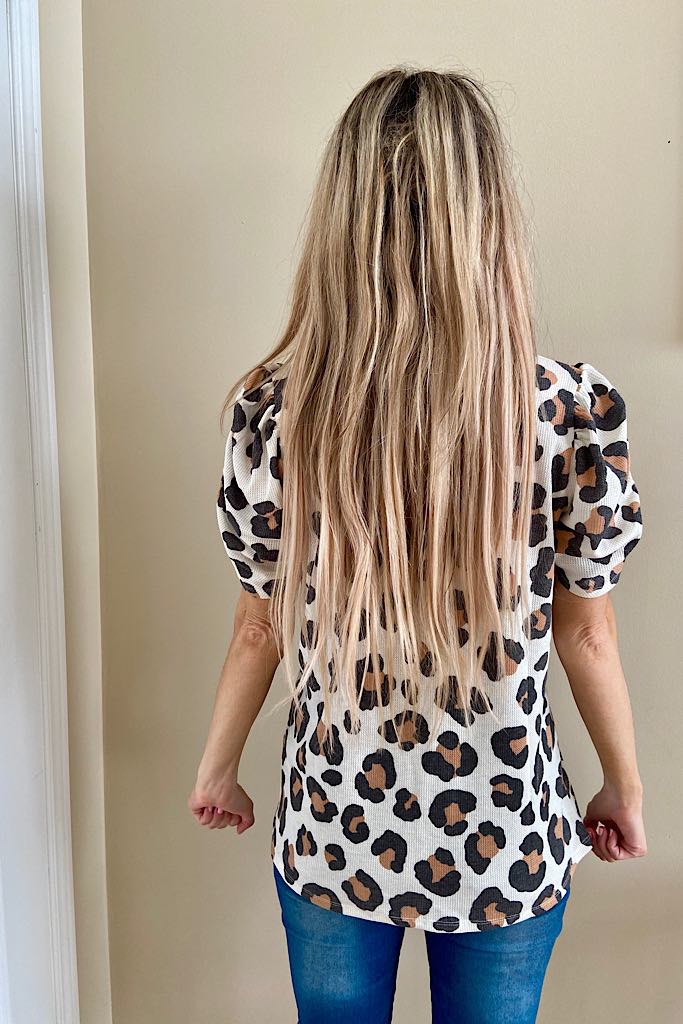 Summer Fun Off White Leopard Puff Short Sleeves