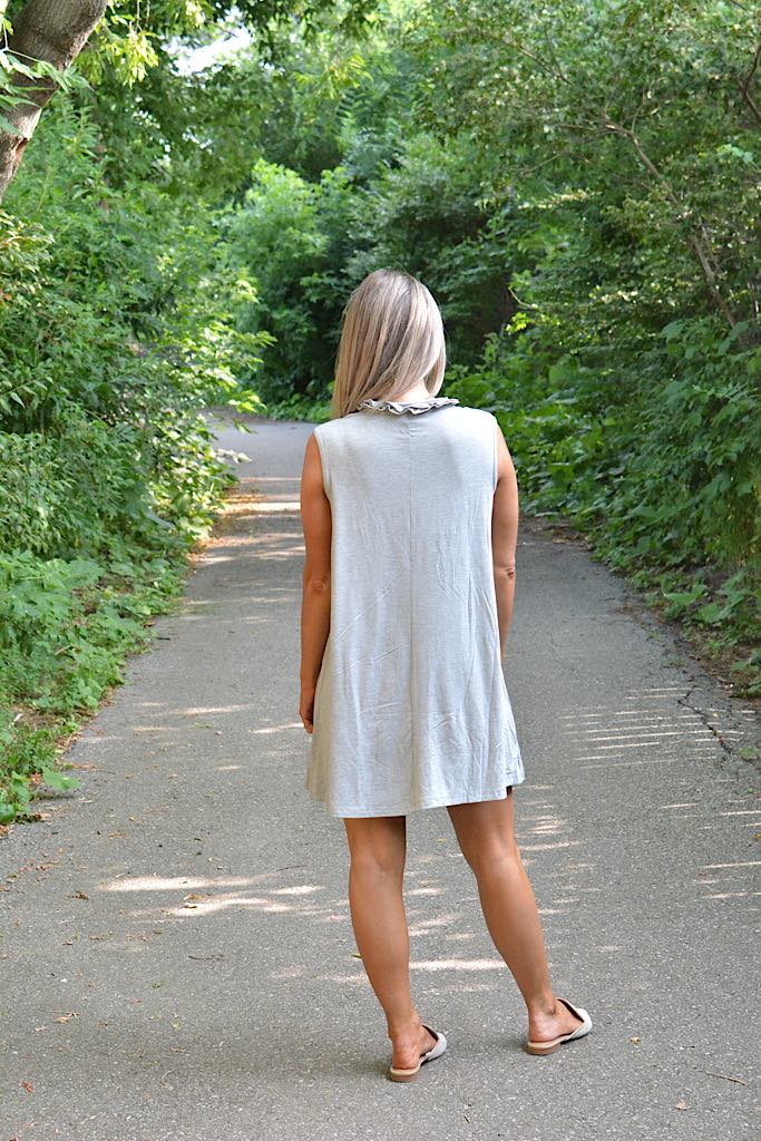 Grey Cozy Bamboo Ruffle Neckline Dress