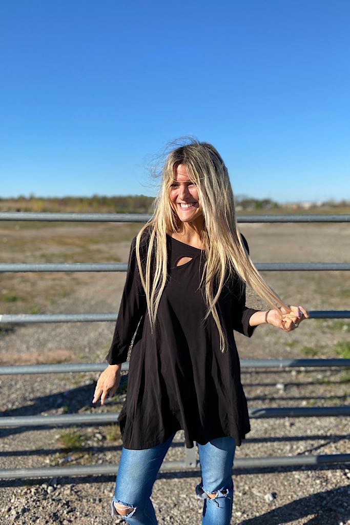 Black Bamboo Cut Out Tunic Top