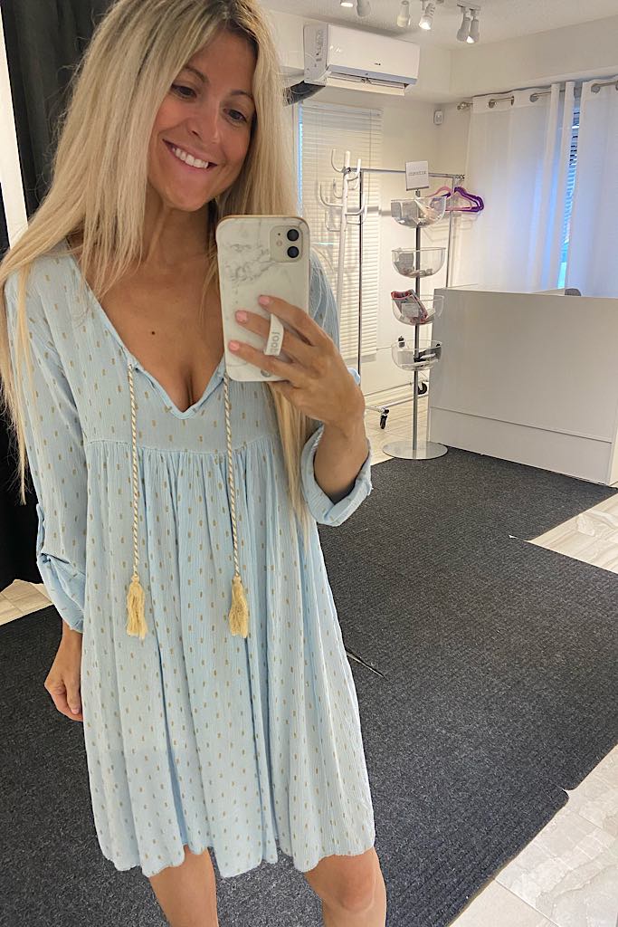 Italian Collection- Baby Blue Gold Sparkles Boho Dress