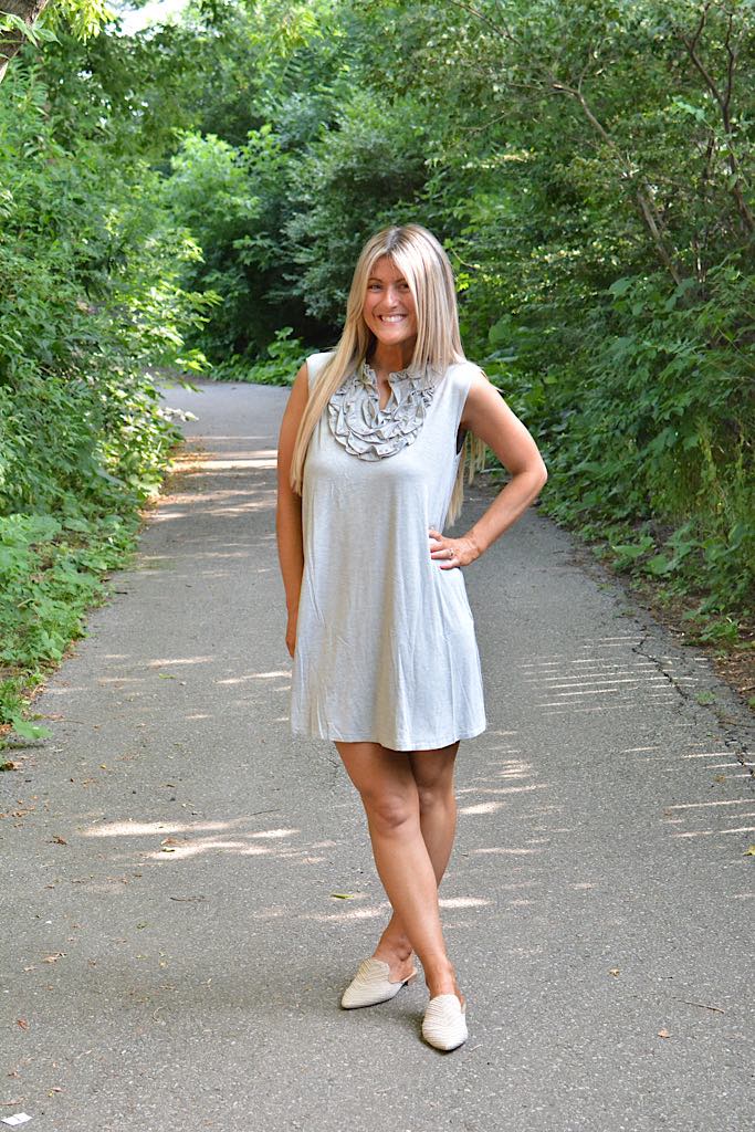 Grey Cozy Bamboo Ruffle Neckline Dress