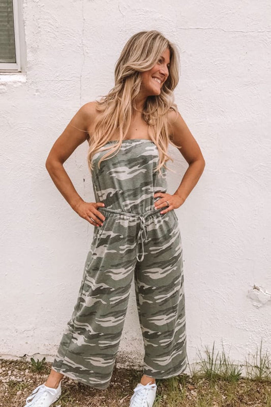 Camo Stunner Tube Top Cropped Jumpsuit