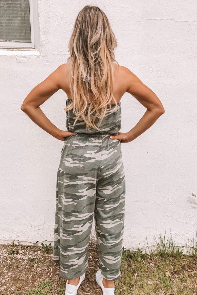 Camo Stunner Tube Top Cropped Jumpsuit