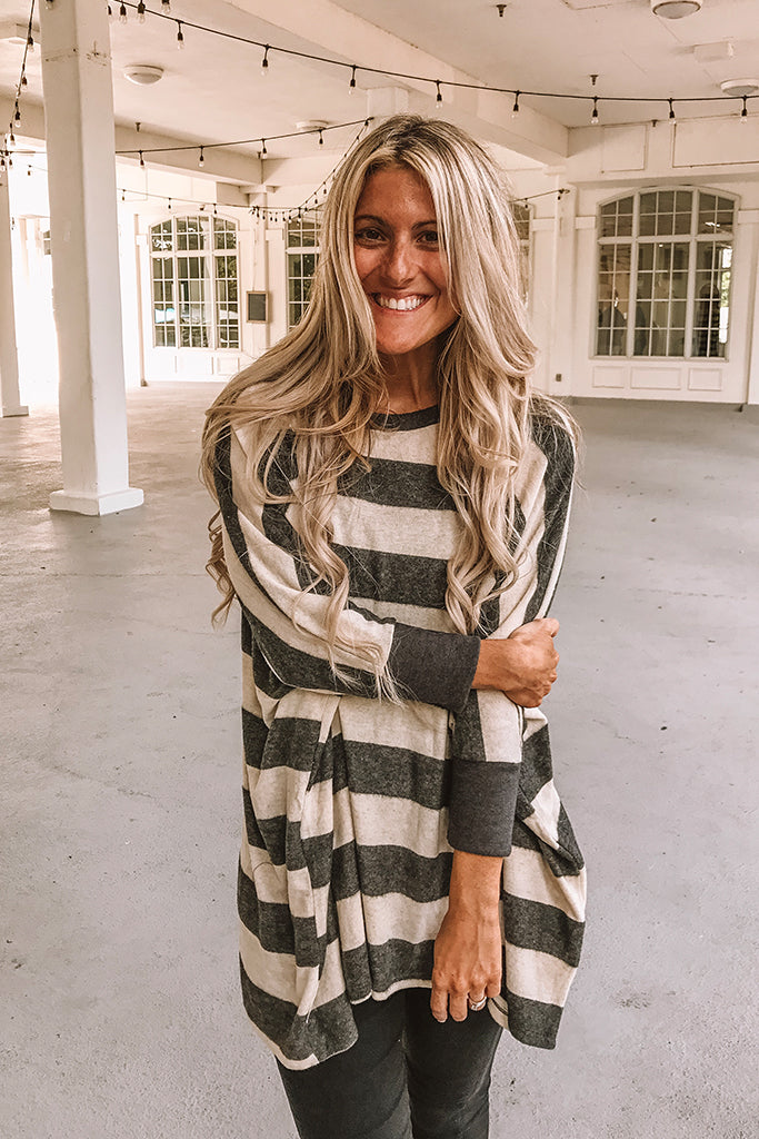 Oatmeal Striped Boho Soft Brushed Top