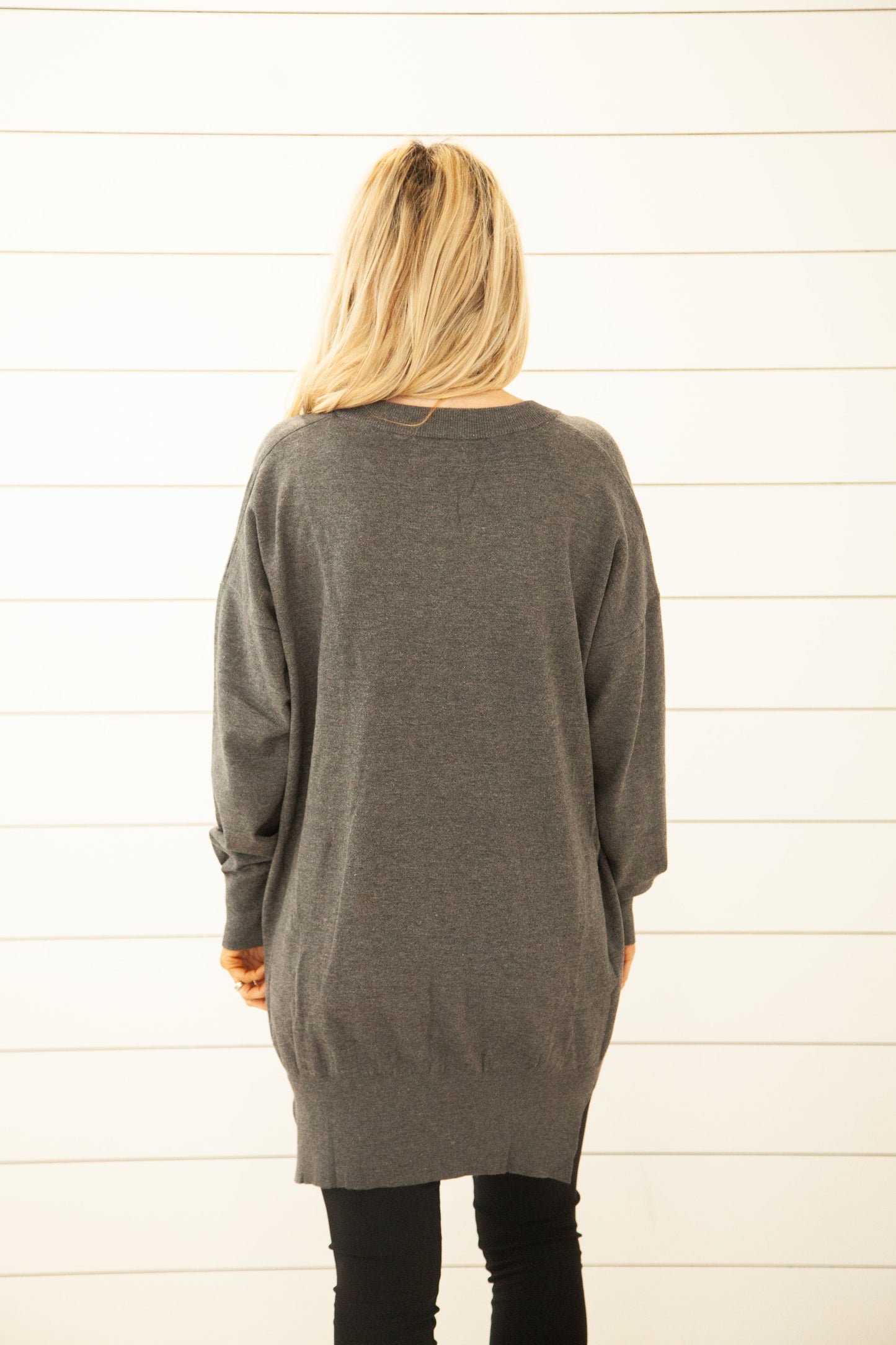 Caught My Eye Charcoal V Neck Soft Sweater