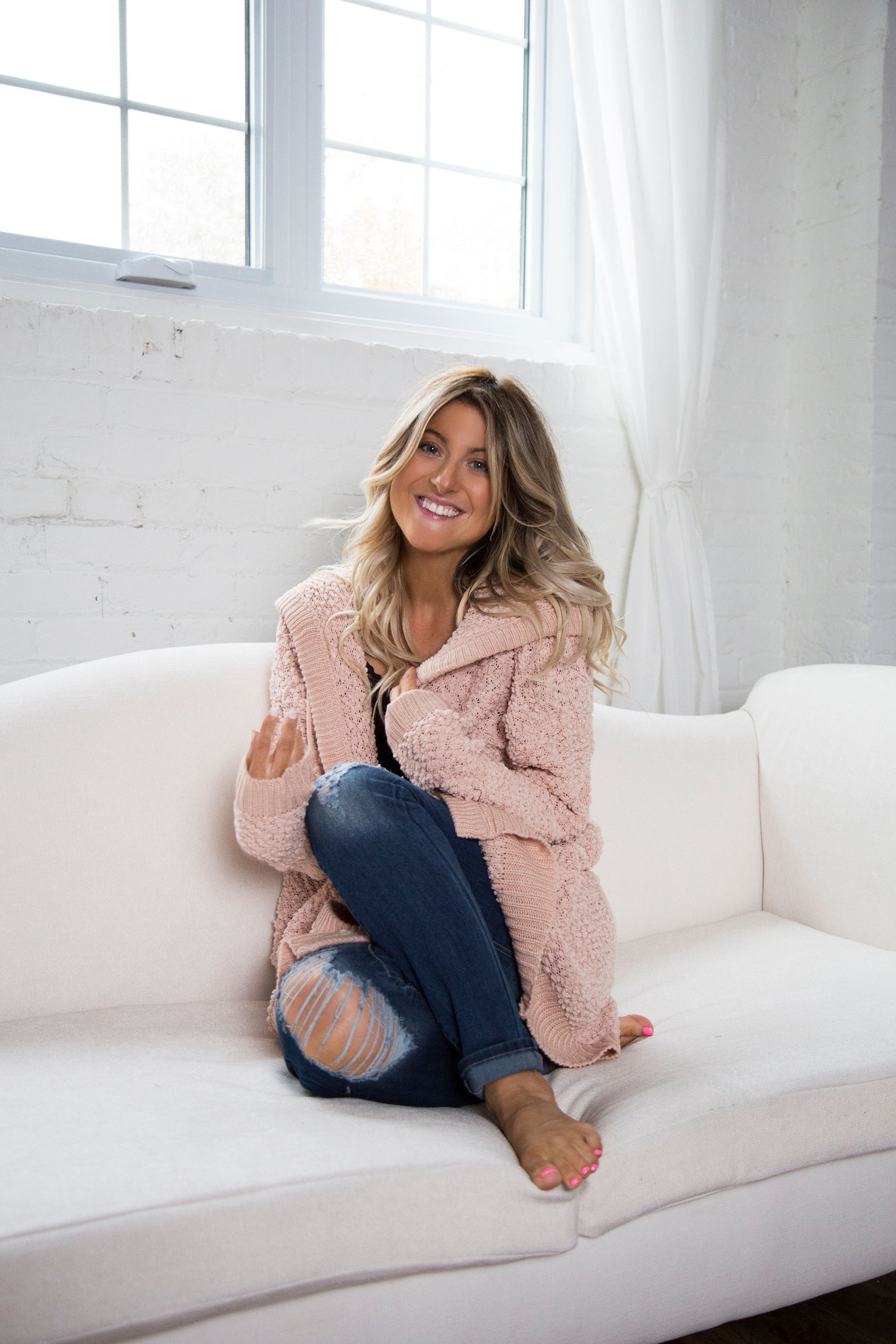 Dusty Pink Cozy Soft Teddy Cardigan - women's clothing