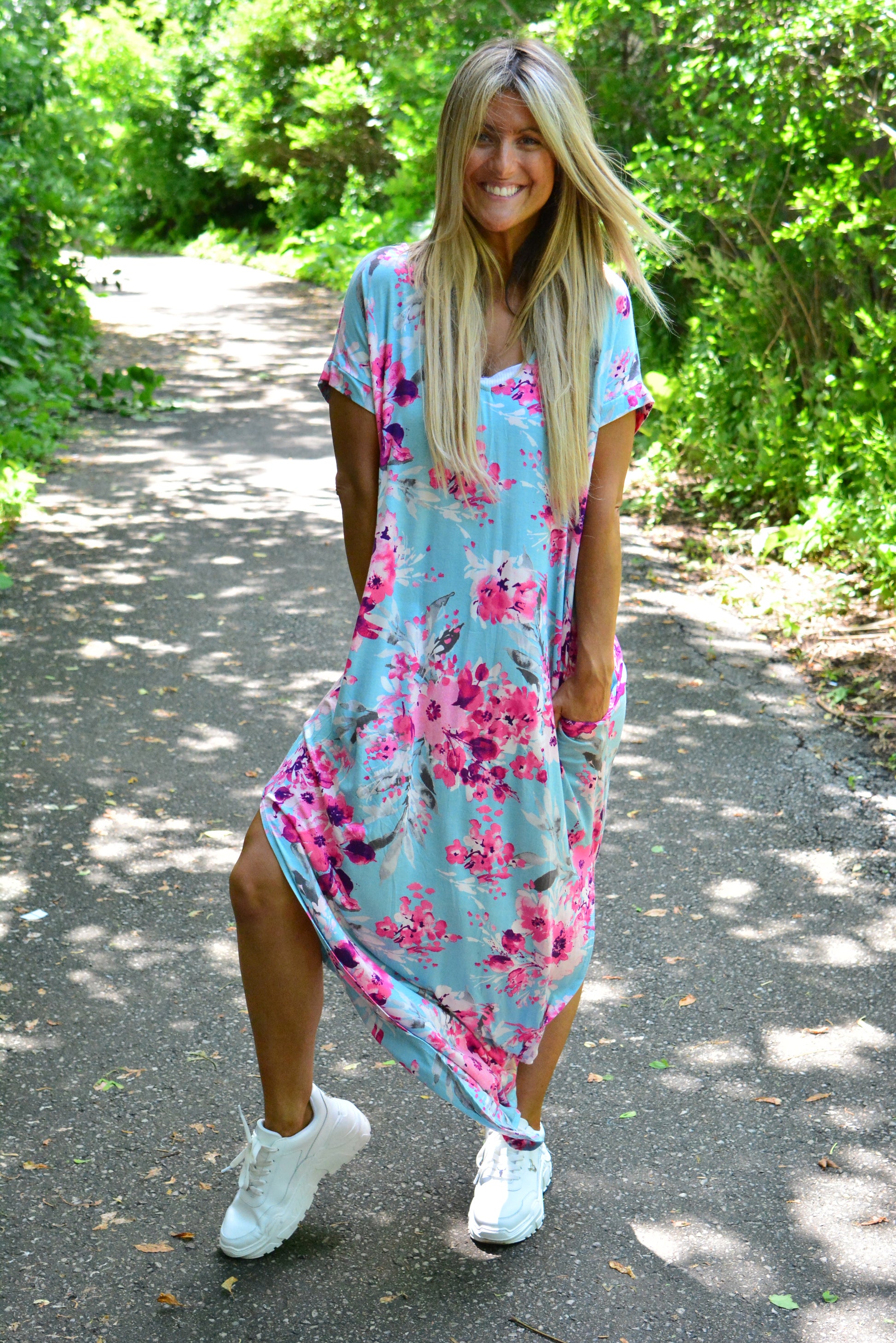 Aqua Mermaid Floral Maxi Dress