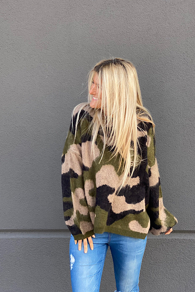 Soft Fuzzy Camo Sweater