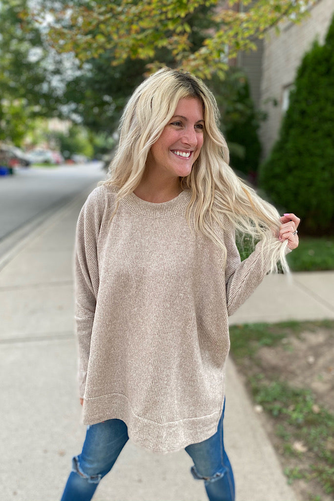 Boho So Good Taupe Boho Waffle Top