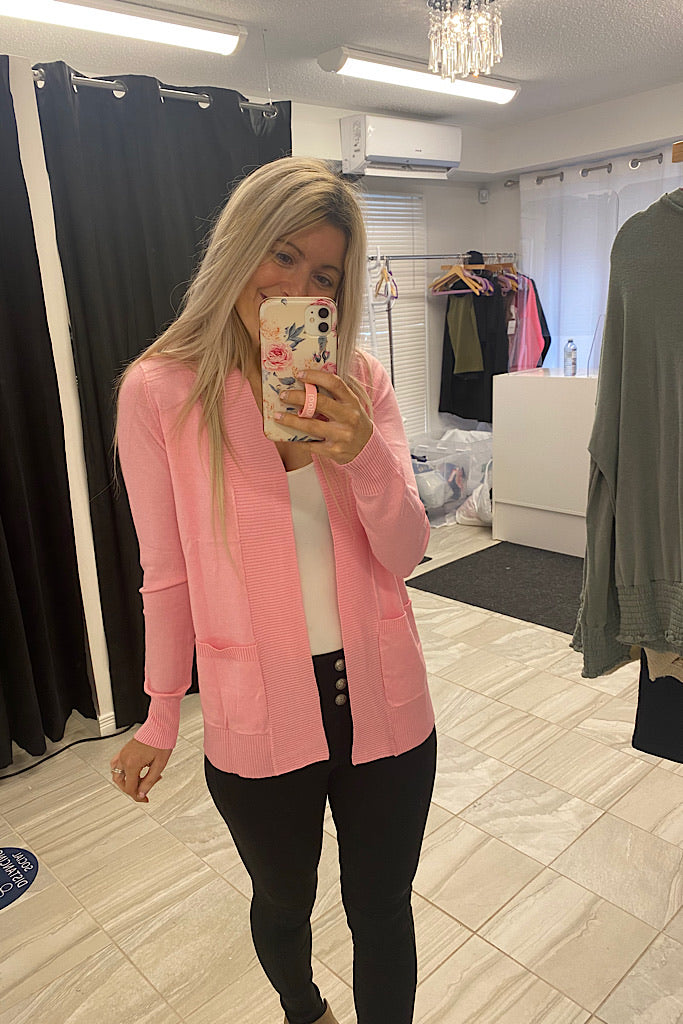Candy Pink Open Cardigan
